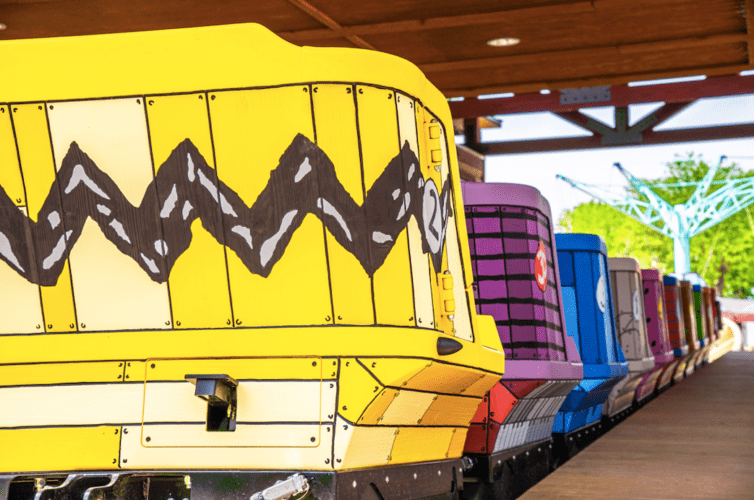 Charlie Brown roller coaster train at Kings Island