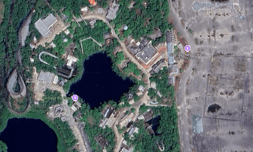 Abandoned Six Flags New Orleans aerial view