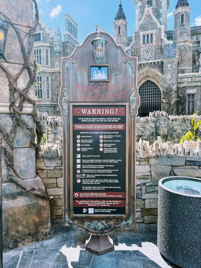 Monsters Unchained Frankenstein Experiment safety sign - Dark Universe - Epic Universe
