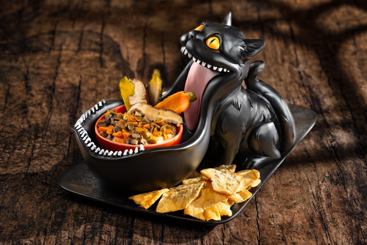 Dark Forest Dip served in a black cat bowl