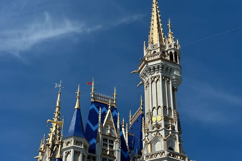 Cinderella Castle paint scheme complete April 2026 top spires Photo by Dani Meyering