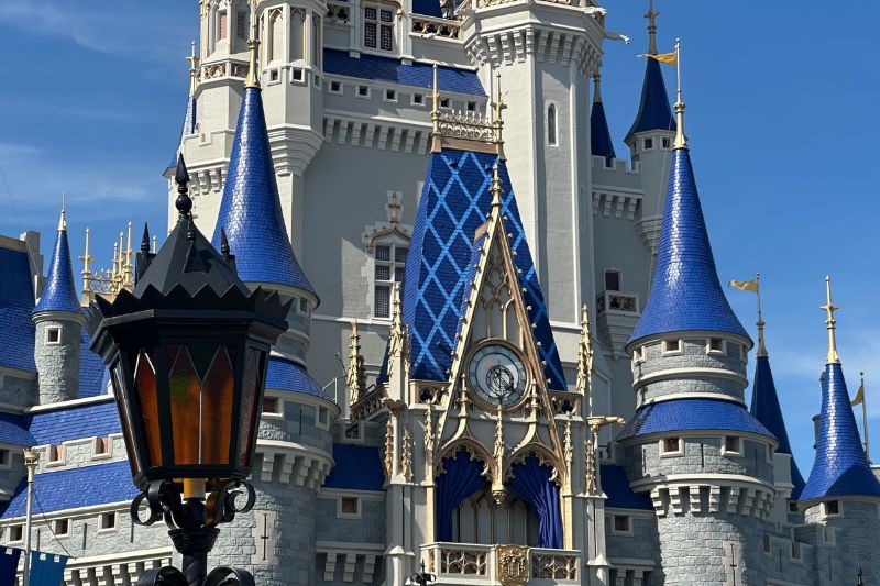 Cinderella Castle paint scheme complete April 2026 view from walking leading into castle 