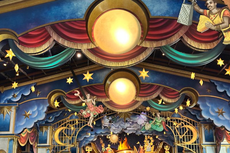 Pizza Moon at Epic Universe elaborate decorations in dining room