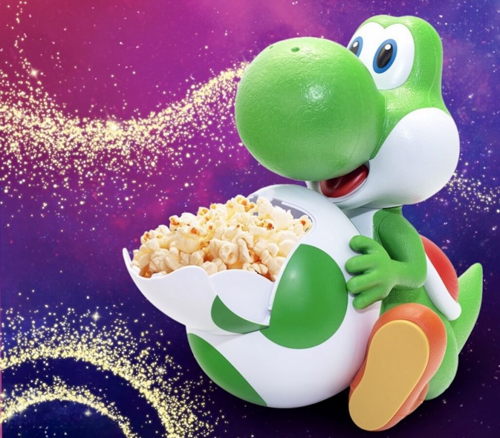 yoshi popcorn bucket with colorful graphics