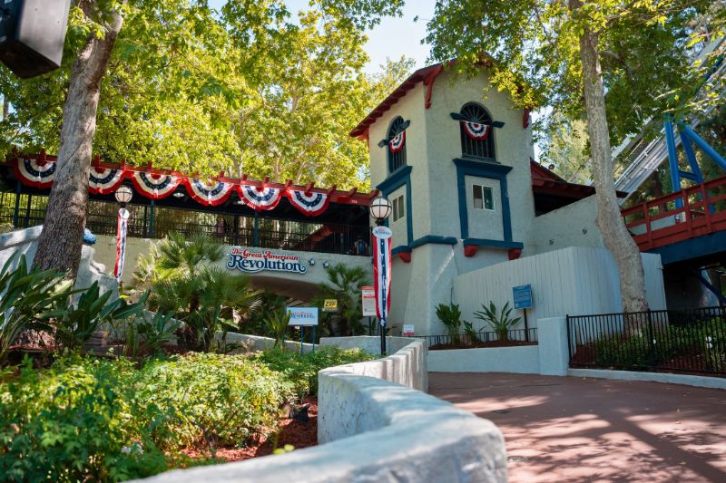 America 250 patriotic decorations at Great American Revolution coaster