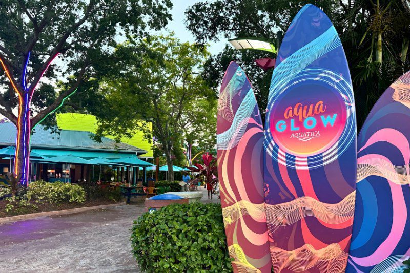 Aquatica Orlando AquaGlow surfboard display 
