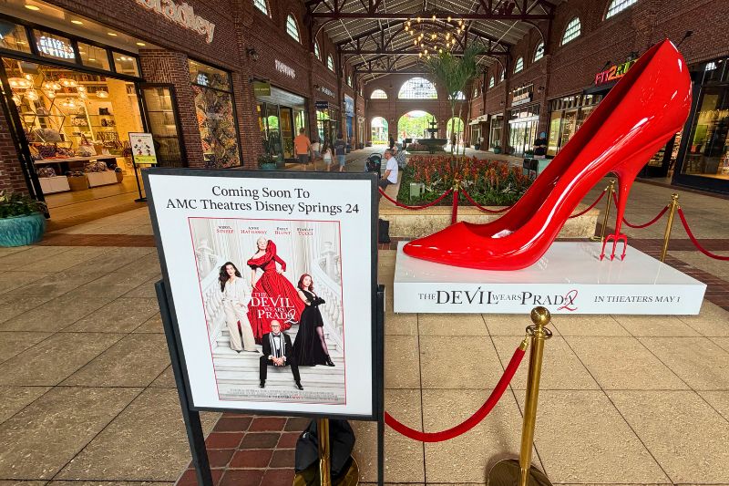 Devil Wears Prada 2 shoe pump photo opportunity at Disney Springs