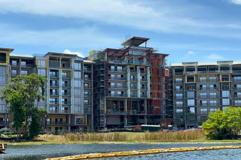 Disney Lakeshore Lodge lobby and west tower rooms under construction