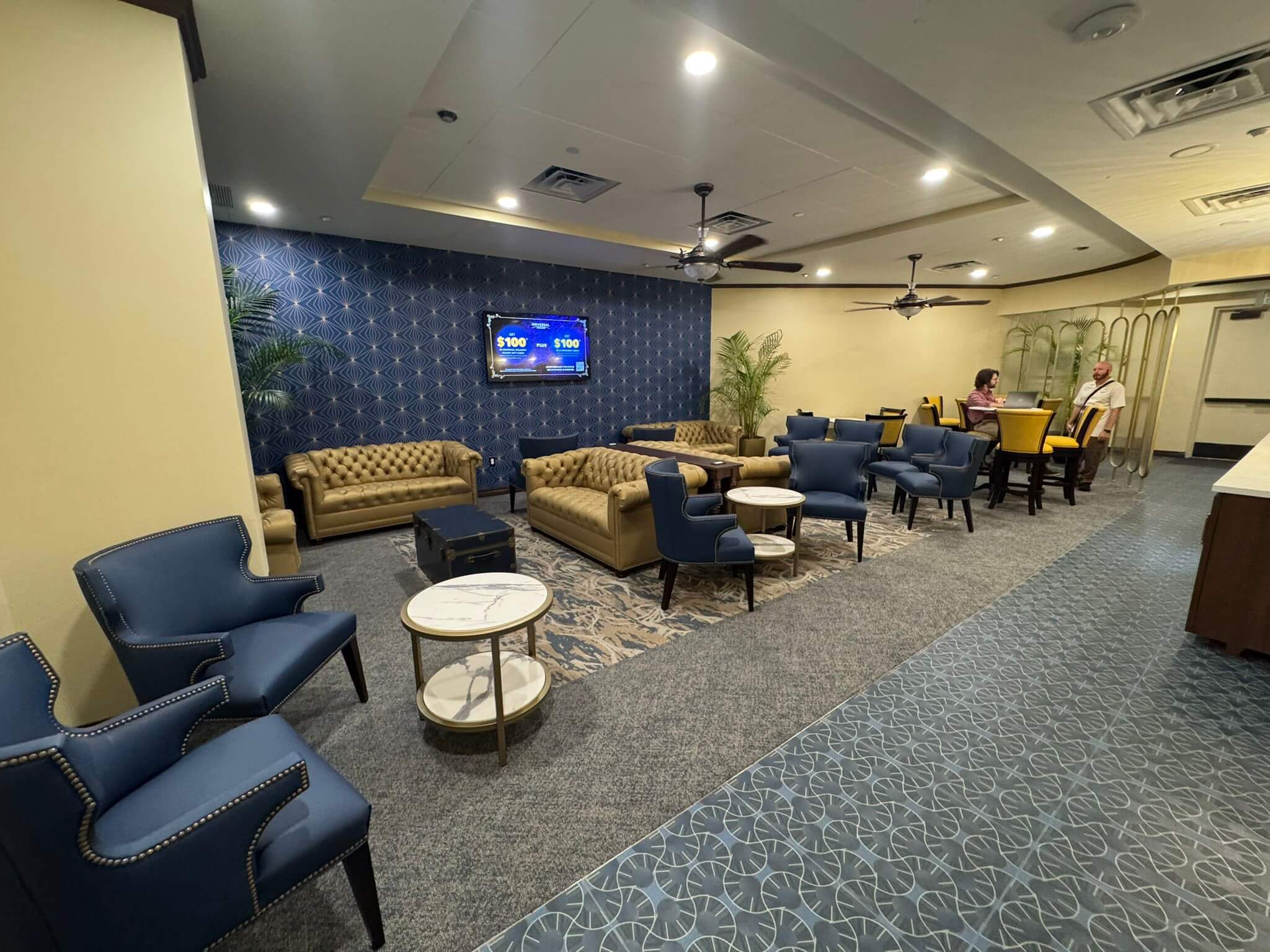 Epic Universe Visa Lounge interior. 
