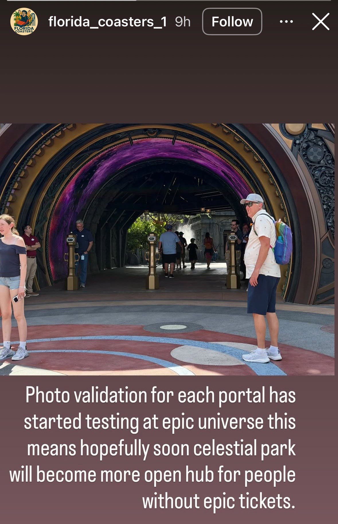 Epic Universe testing photo validation portal entry at Dark Universe April 13 2026 from @florida_coastrers_1 on Instagram
