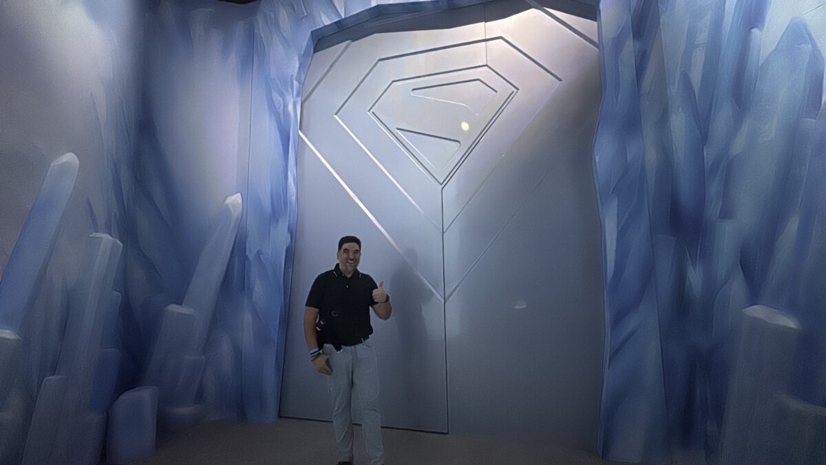 Reporter Joe standing in front of the entrance to the Fortress of Solitude.