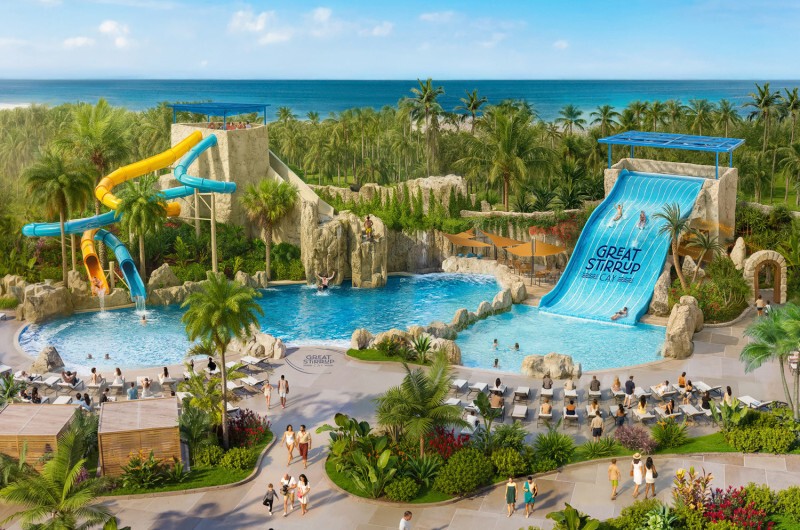 wide family slide Cliffside Cove rendering Norwegian Cruise Line water park