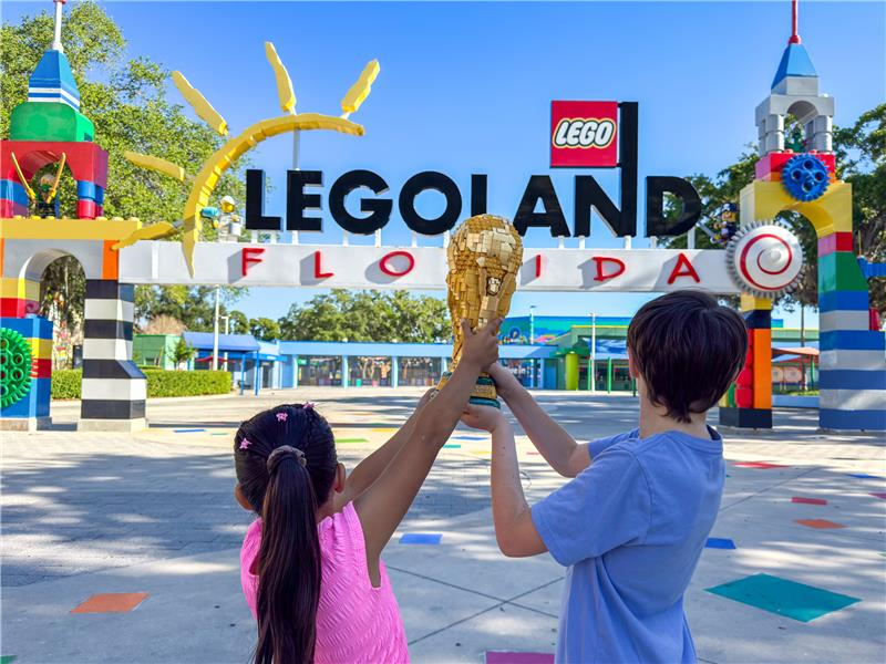 Legoland FIFA World Cup LEGO trophy at entrance