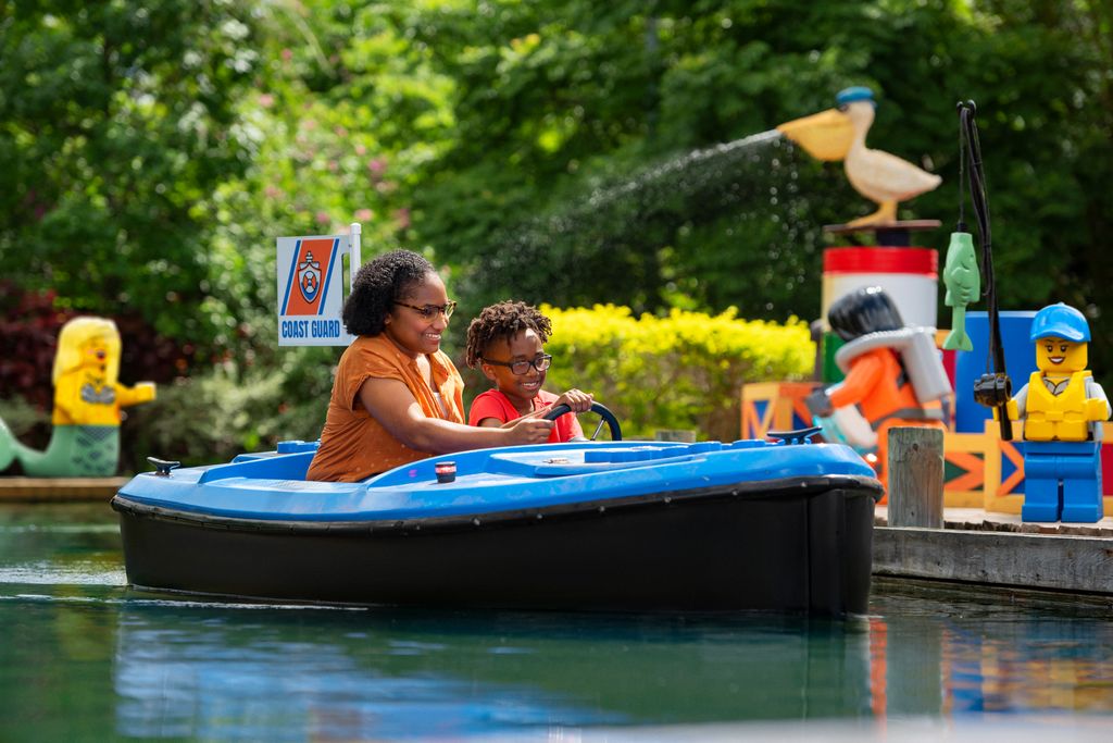 Legoland U.S. Coast Guard boat ride mother and son