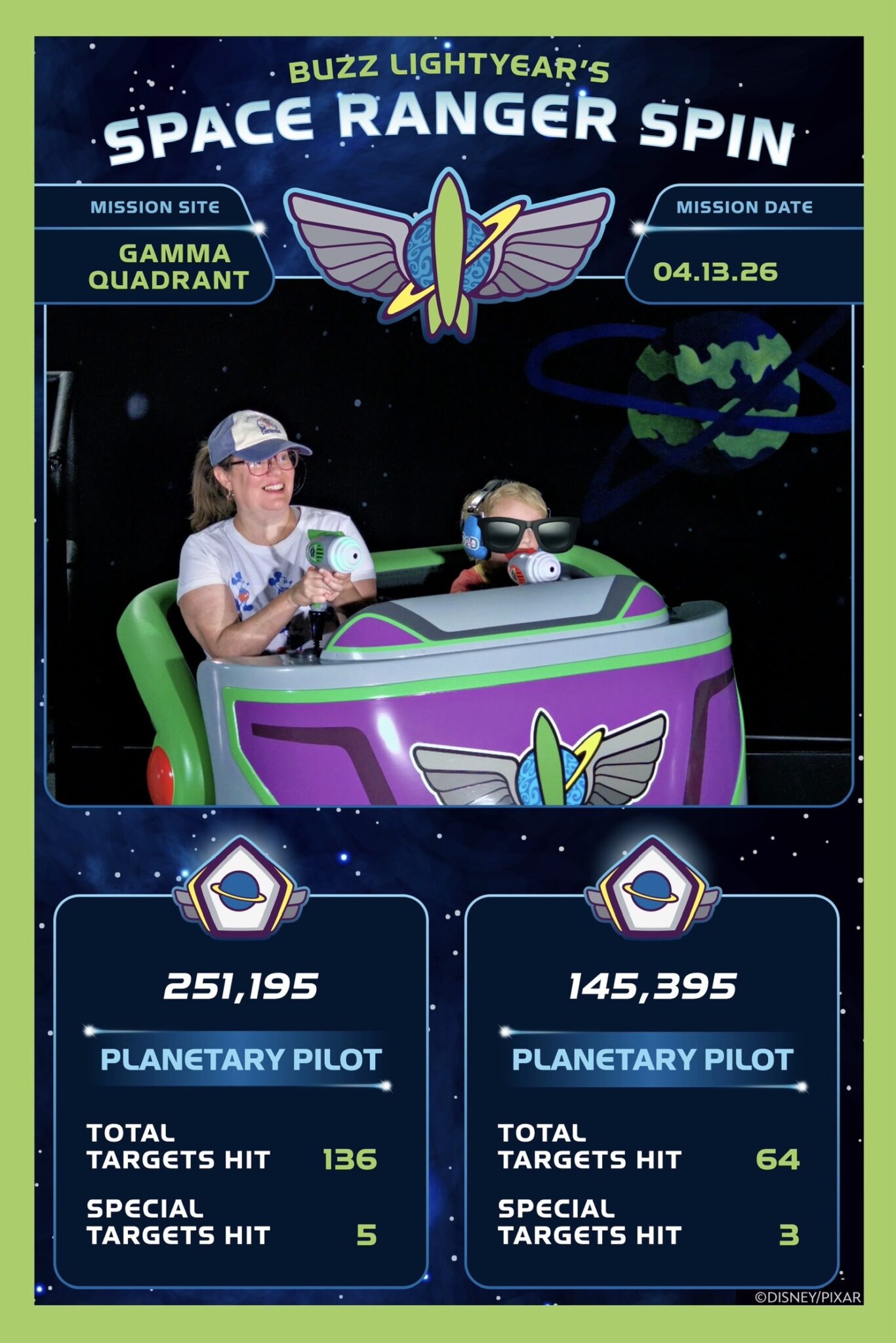 New Buzz Lightyear Space Ranger Spin Disney PhotoPass on-ride photo with graphic