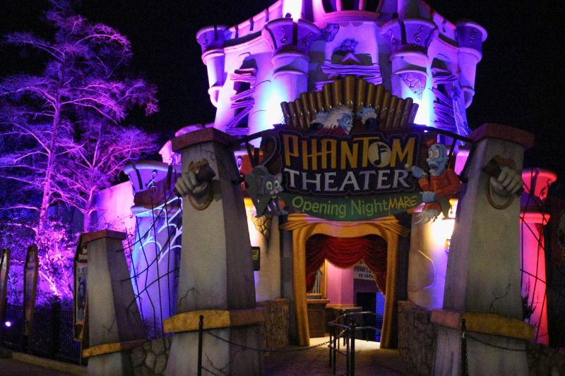 Phantom Theater Opening Nightmare entrance at night 