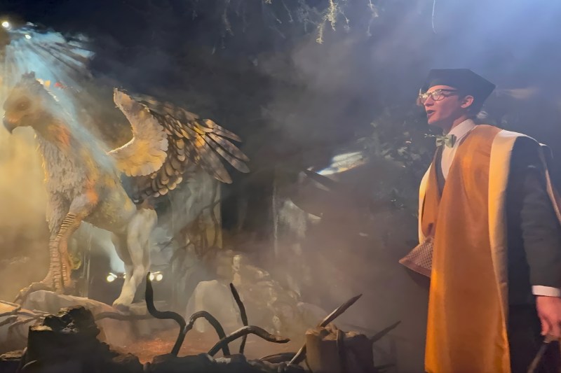 Professor character with Hippogriff in Forbidden Forest zone Universal Fan Fest 