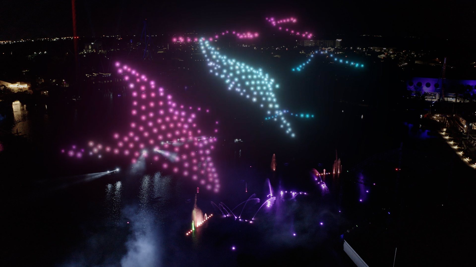 manta rays drones in nighttime sky