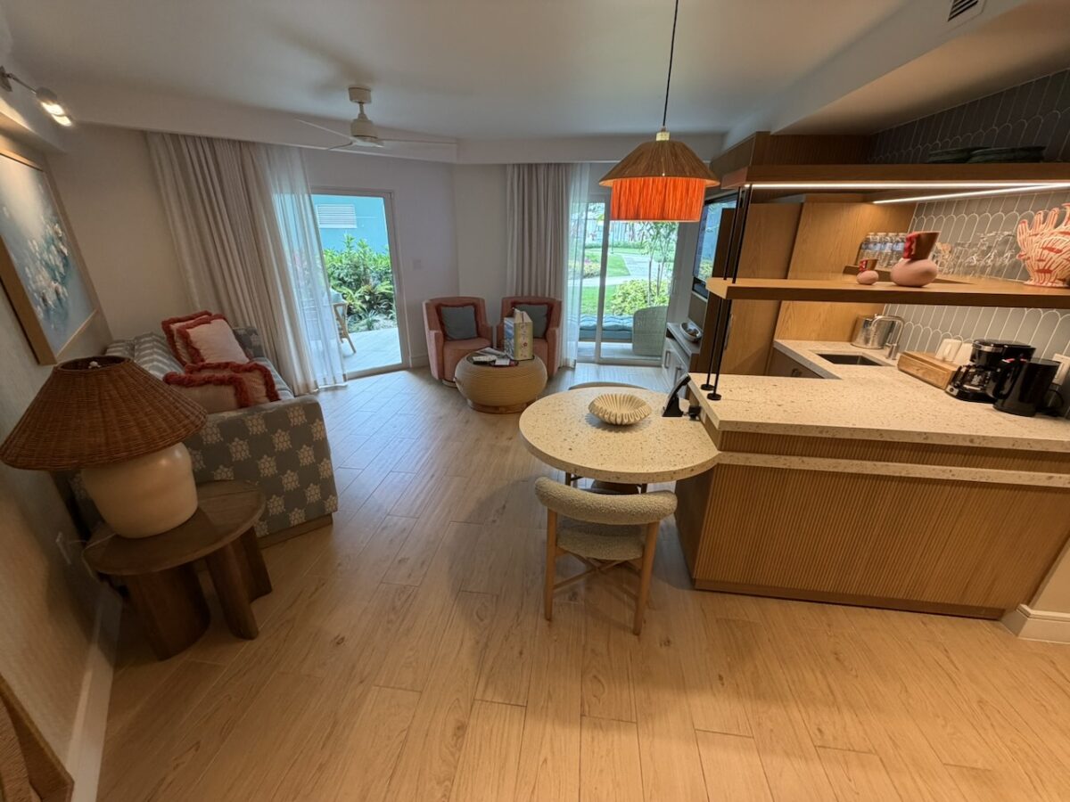 The inside of a one-bedroom concierge suite living room. 