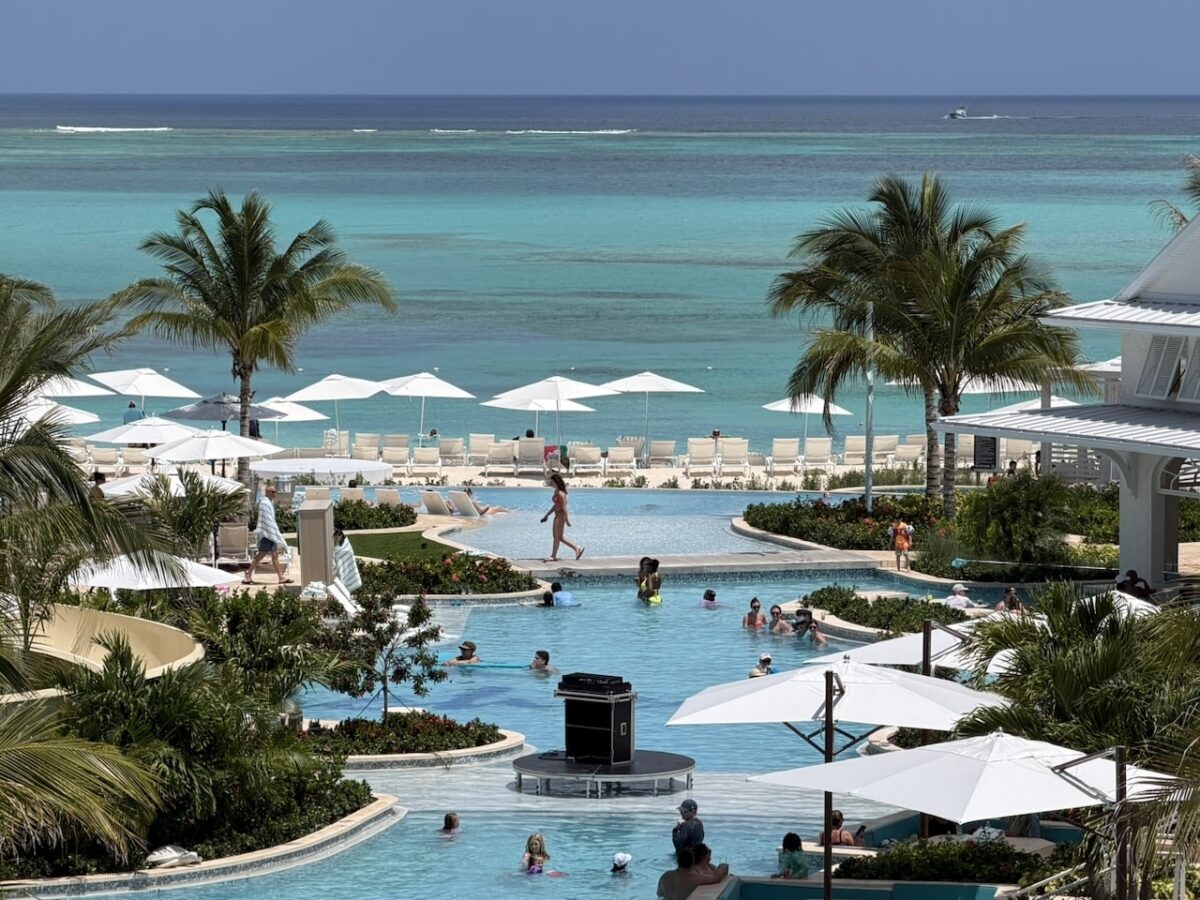 Looking across the pool at the Caribbean Sea, at Beaches Turks and Caicos, Treasure Beach Village 