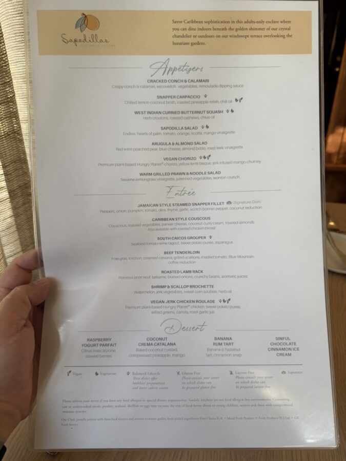 Sapodilla’s restaurant menu
