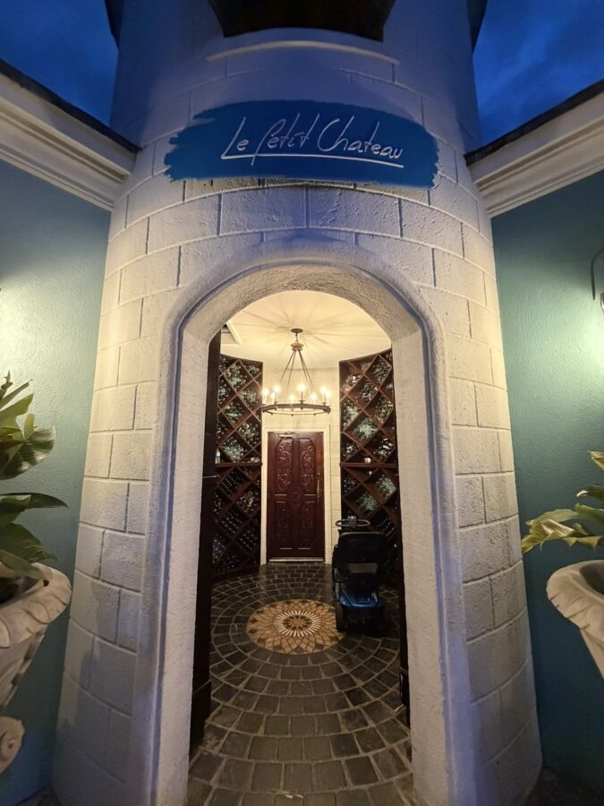 The entrance to La Petite Chateau restaurant 
