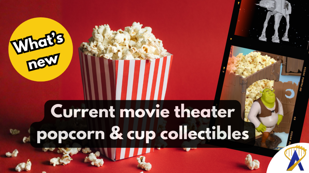 Current movie theater popcorn buckets Shrek and AT AT