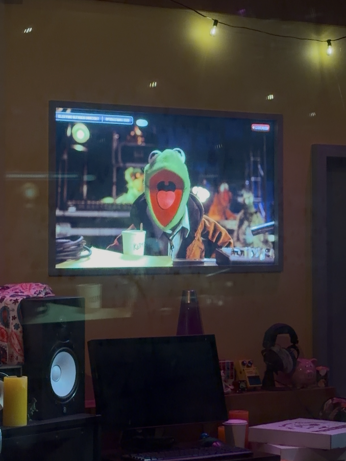 Kermit the frog on video screen