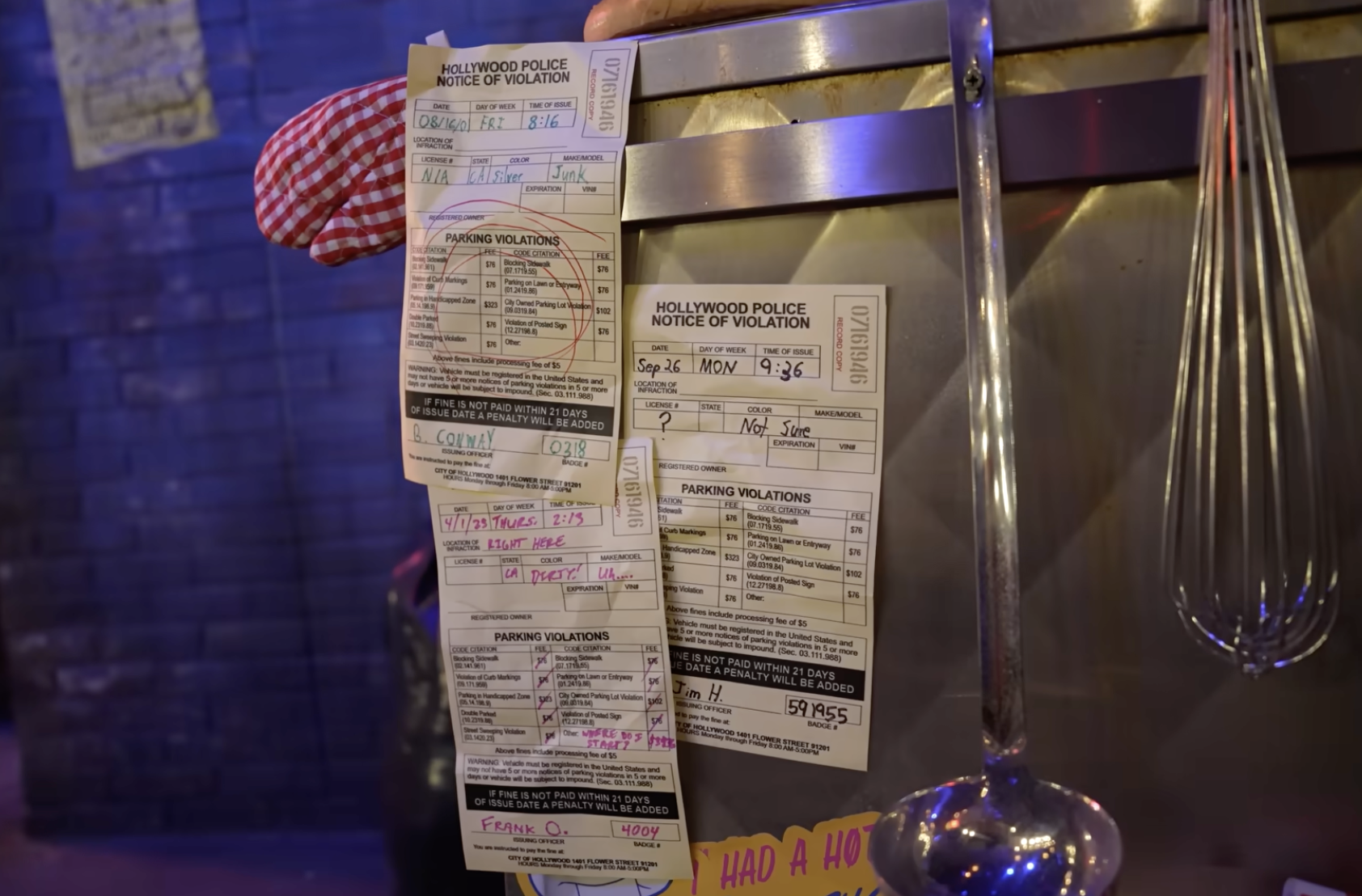 parking violation for a Frank O props on food cart