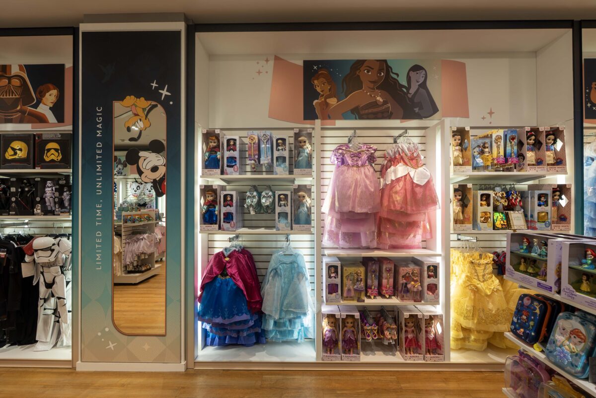 Pittsburgh Limited Time Disney Store merchandise wall with princess motiff