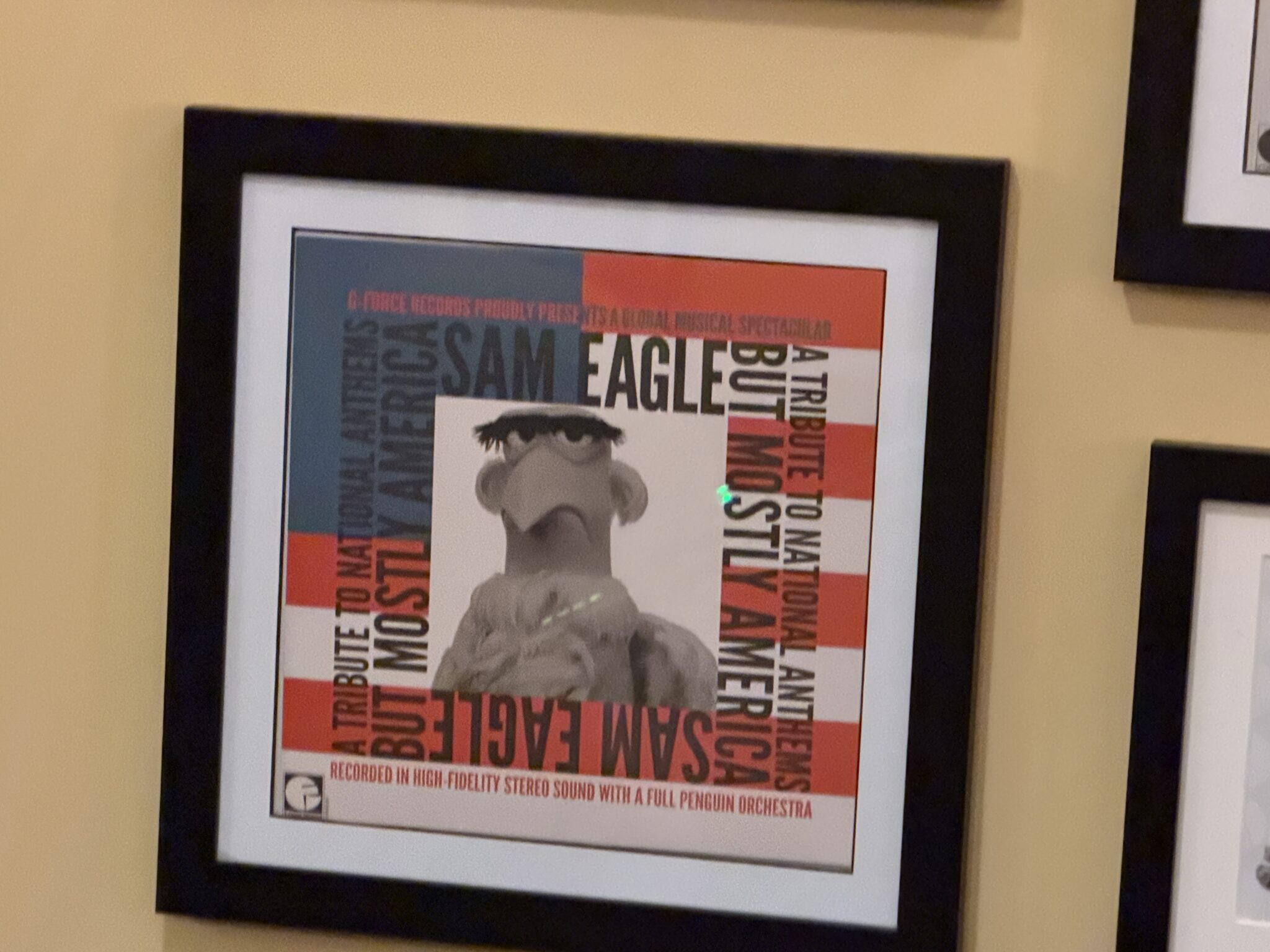 A Tribute to National Anthems But Mostly America record cover in a frame