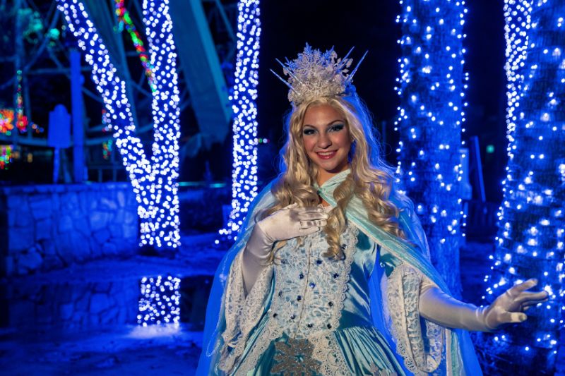 Six Flags Great Adventure Holiday in the Park snow queen character 