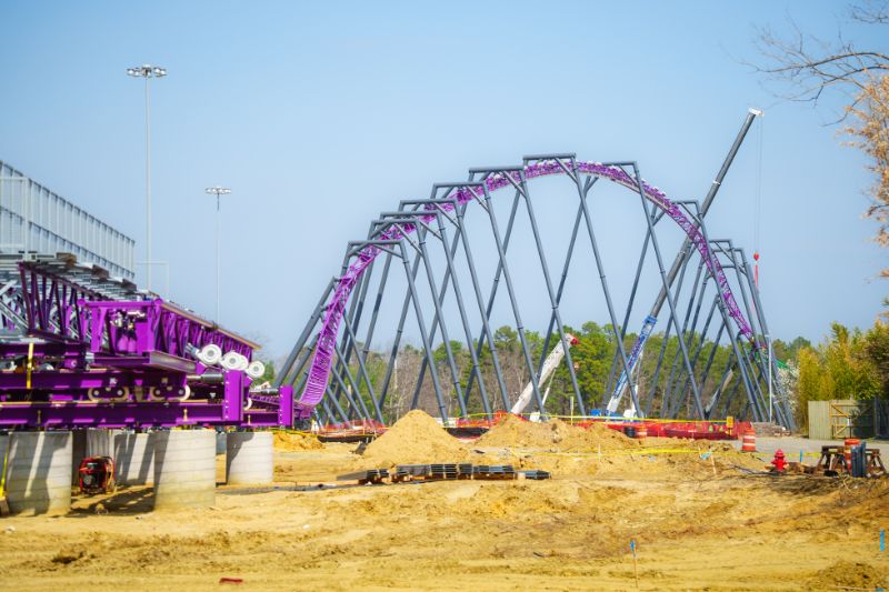 Six Flags Great Adventure Project Purple coaster construction twisting track