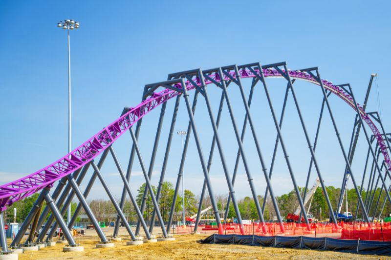 Six Flags Great Adventure Project Purple coaster construction twisting track closer in