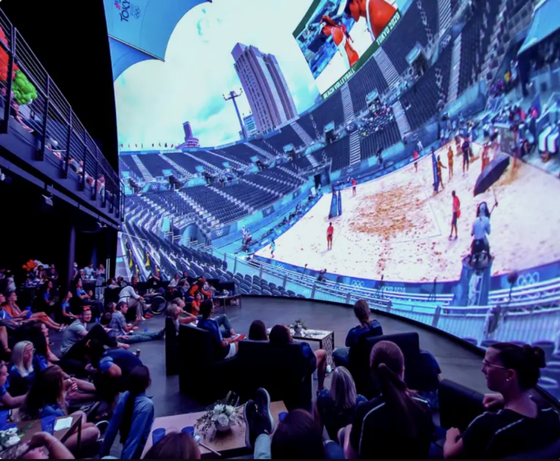 sports events on a dome screen in a movie theater