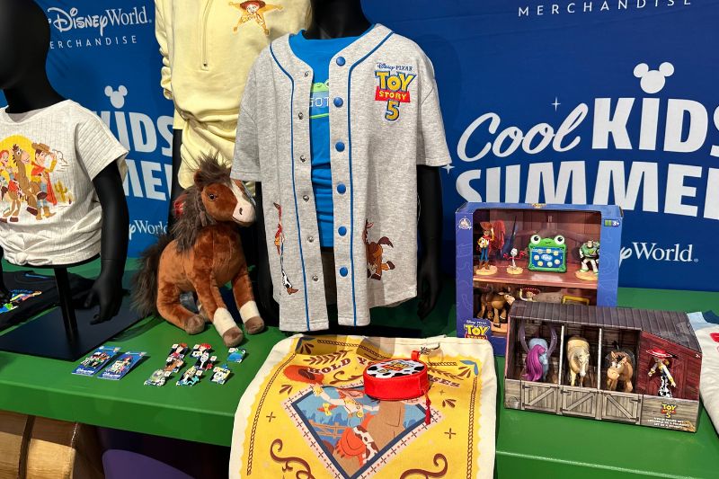 "Toy Story 5" horse set and merchandise on display table