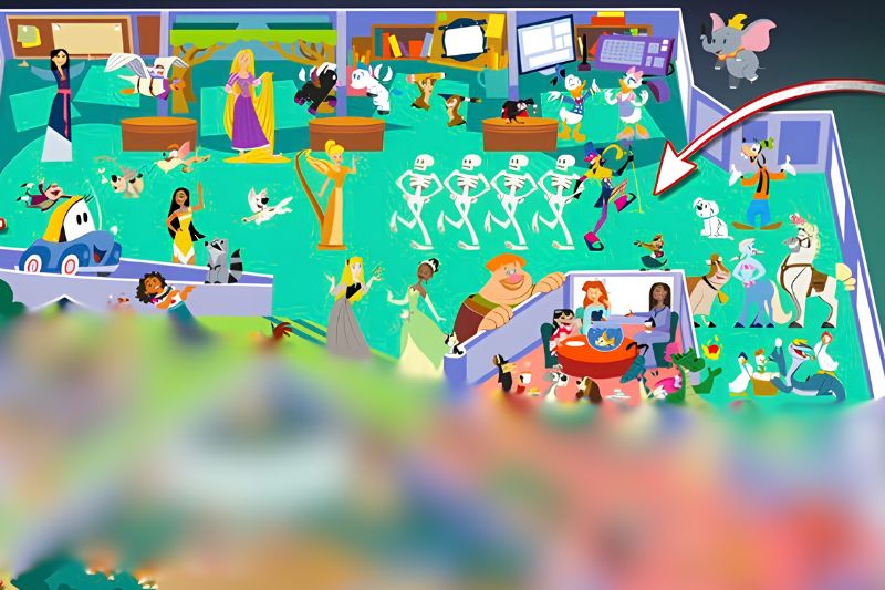 collection of Disney characters in off the page section of map
