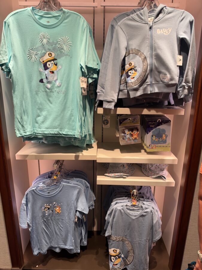 Bluey Disney Cruise Line apparel on display