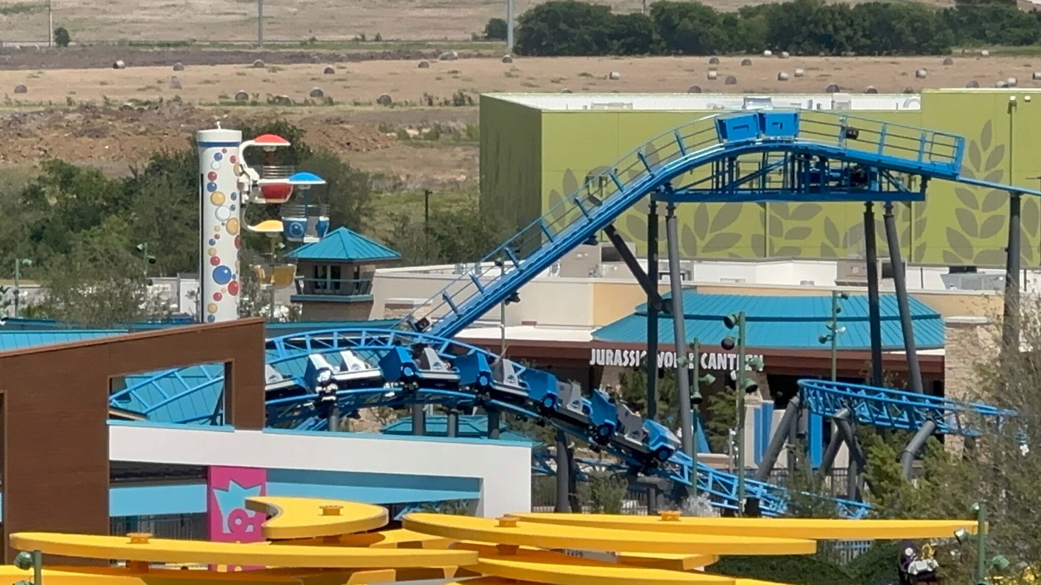 Jurrasic World Crestaceous Coaster ride Universal Kids Resort seen from hotel room