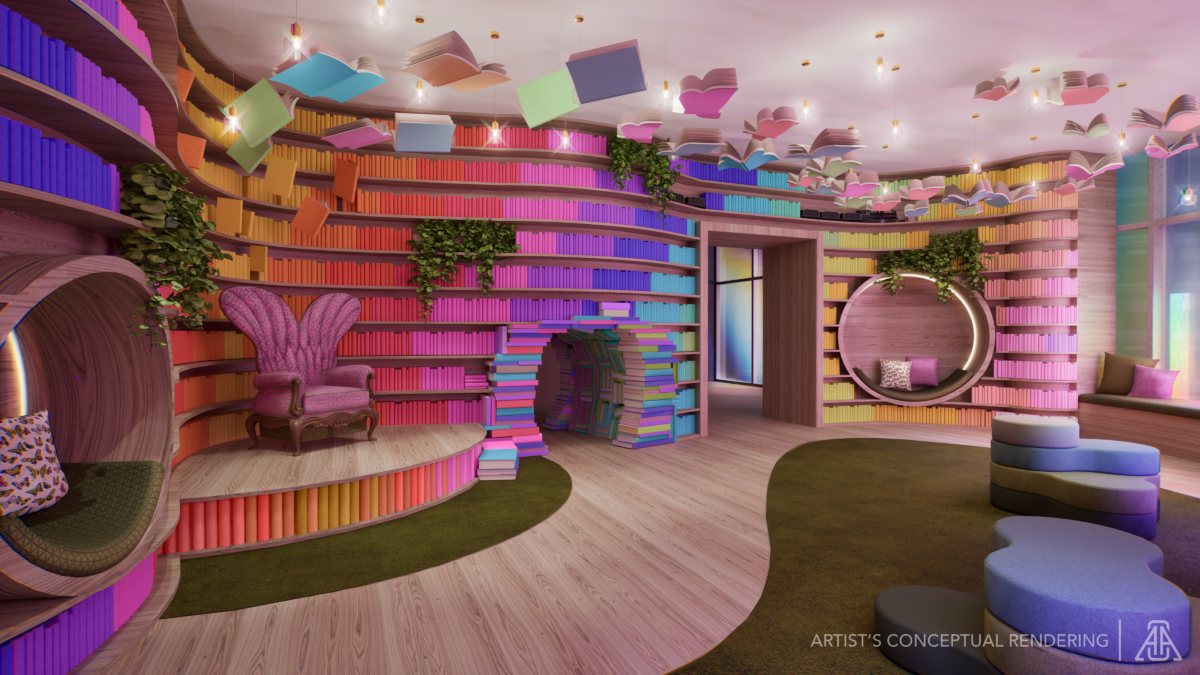 Concept Art of an Imagination Library Display in Dolly’s Life of Many Colors Museum