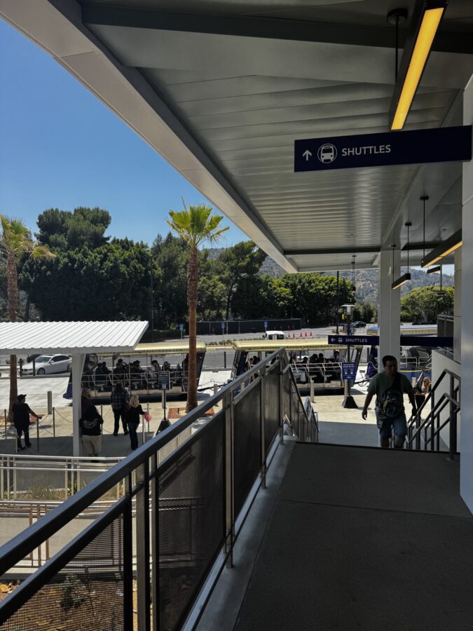 Parking shuttles near security checkpoint at Universal Studios Hollywood and CityWalk - Photo by Joe Spencer