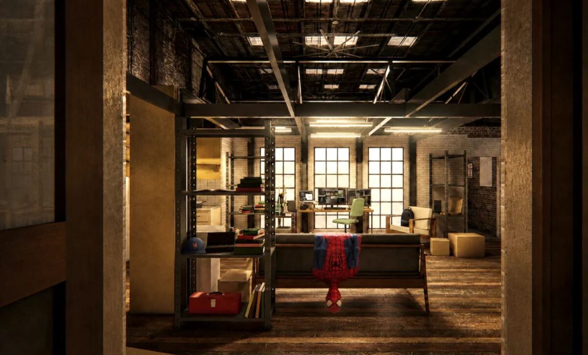 Spider-Man pizza party apartment living room with costume