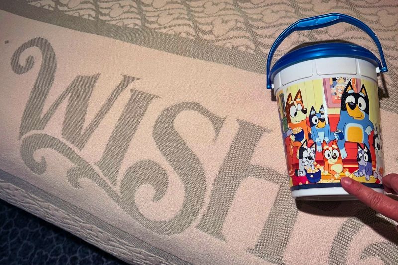Front of Bluey popcorn bucket on Disney Wish