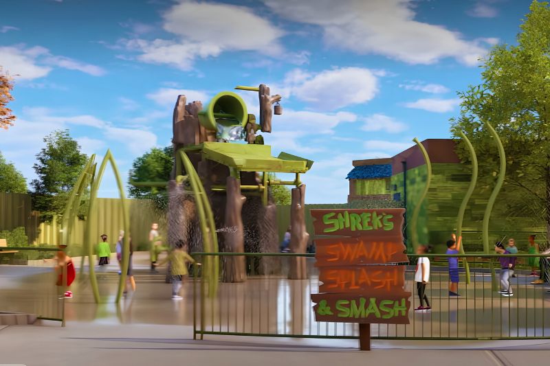 Shrek's Swamp Splash & Smash wet area from Universal Kids Resort social media