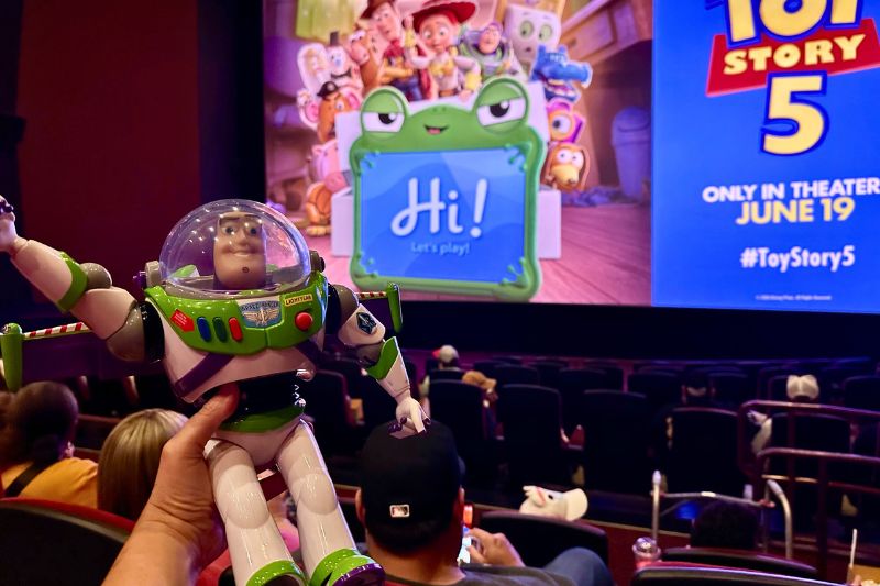 Buzz Lightyear toy at Toy Story 5 movie screening