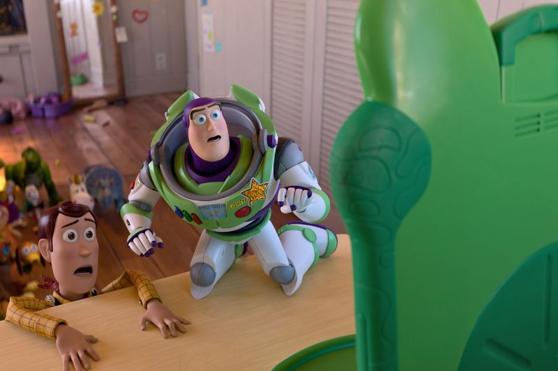 Buzz Lightyear and Woody interact with Lilypad tablet scene from Toy Story 5