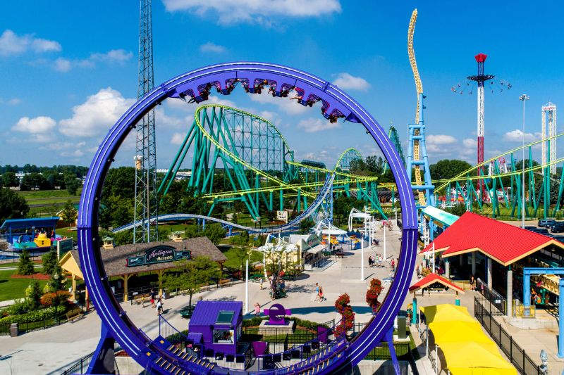 Wide shot of rides and coasters-Valleyfair-Shakopee- Minnesota