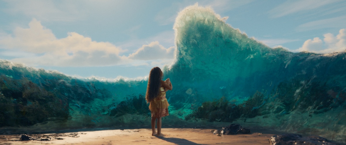 Baby Moana being chosen by the ocean in live-action Moana