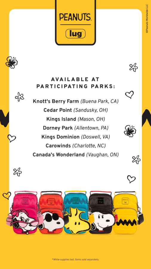 Lug Peanuts Skeeter mini purses characters graphic with location list