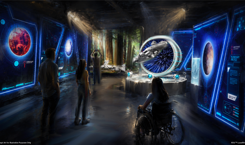 Story in the Stars exhibit rendering with star wars vehicles